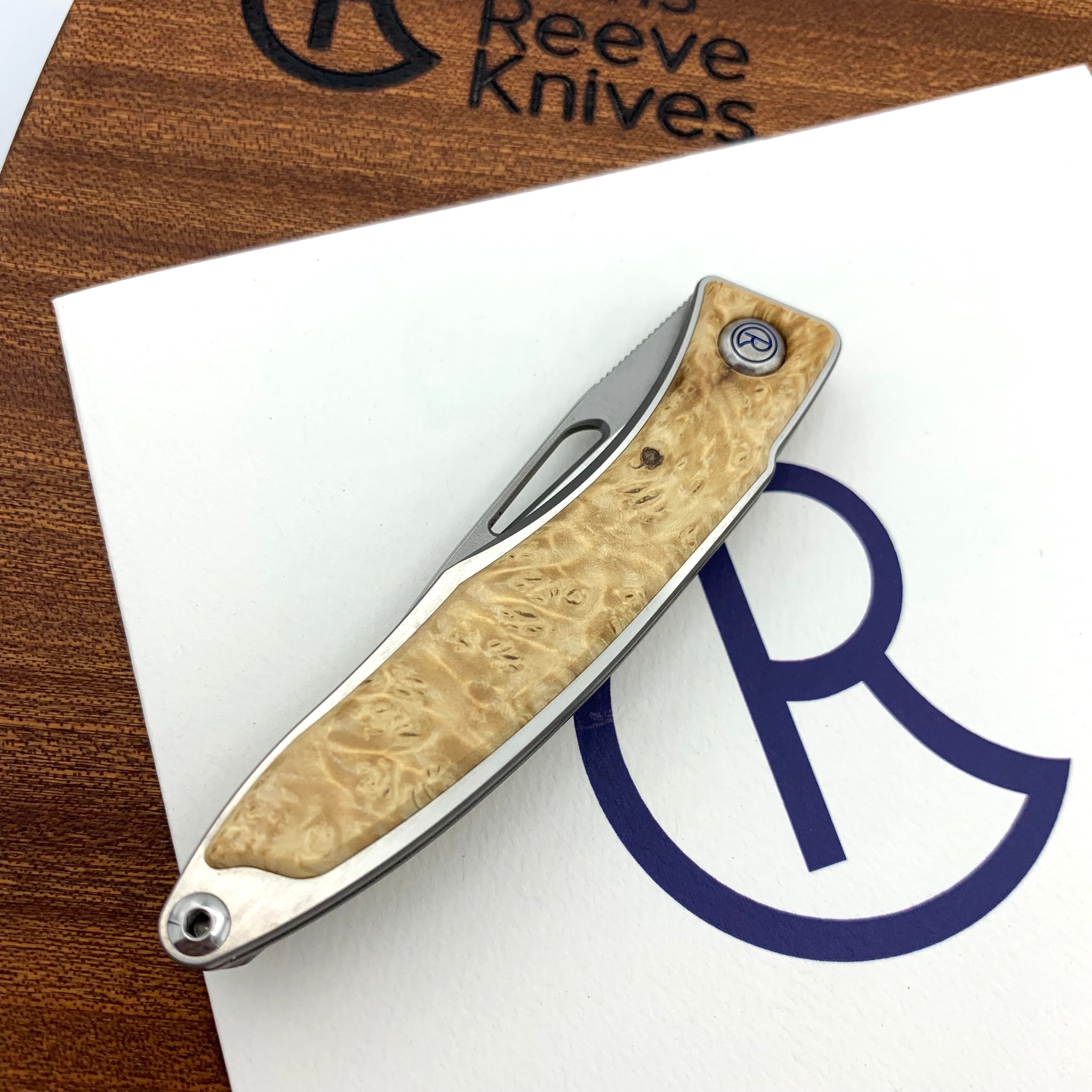 Chris Reeve Mnandi Folding Knife - Box Elder Wood Inlay, Drop Point Blade - EDC Pocket Knife for Outdoor, Camping & Everyday Carry