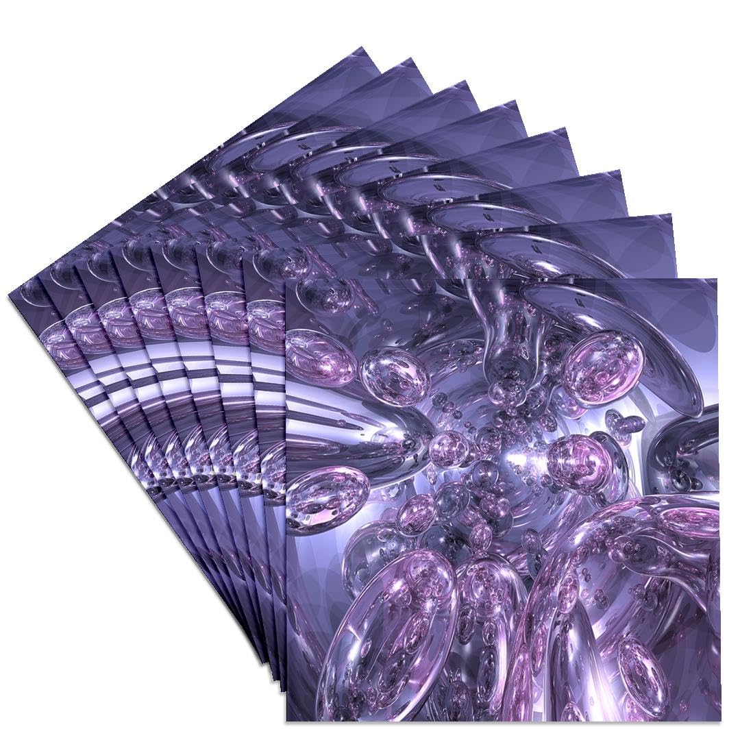 3D Rose Purple Glass Spheres Ceramic Tile Coasters - Set of 8 with Digitally Stylized Design | Perfect for Home Decor, Office Use & Gift Giving