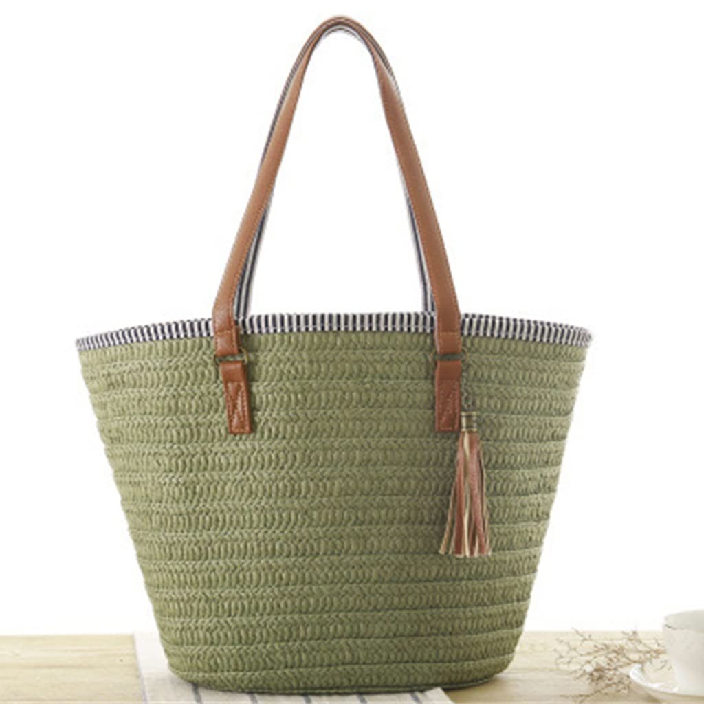 Women's Straw Woven Shoulder Bag - Summer Beach Tote with Tassel (31x46cm) | Boho Chic Handbag for Travel, Picnic, and Outdoor Activities