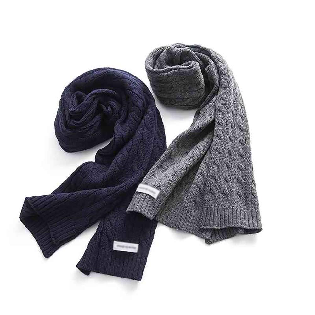 Men's Knitted Winter Scarf - Soft Cotton Striped & Solid Color Scarves for Fall & Winter - Warm Elegant Neck Warmer for Casual & Outdoor Use (Grey)