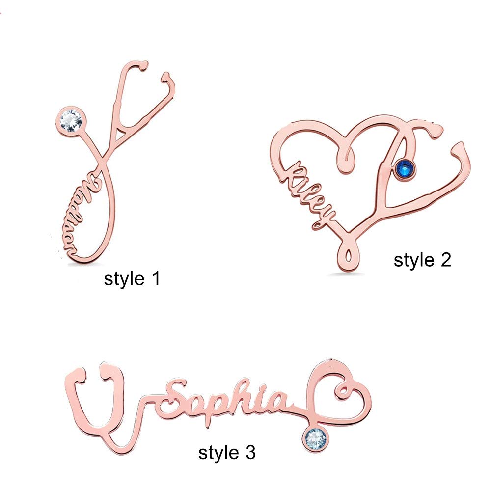 Custom Personalized Stethoscope Brooch Pin - Engraved Name Plate for Doctors & Nurses | Perfect for Medical Scrubs, Lab Coats & Uniform Accessories
