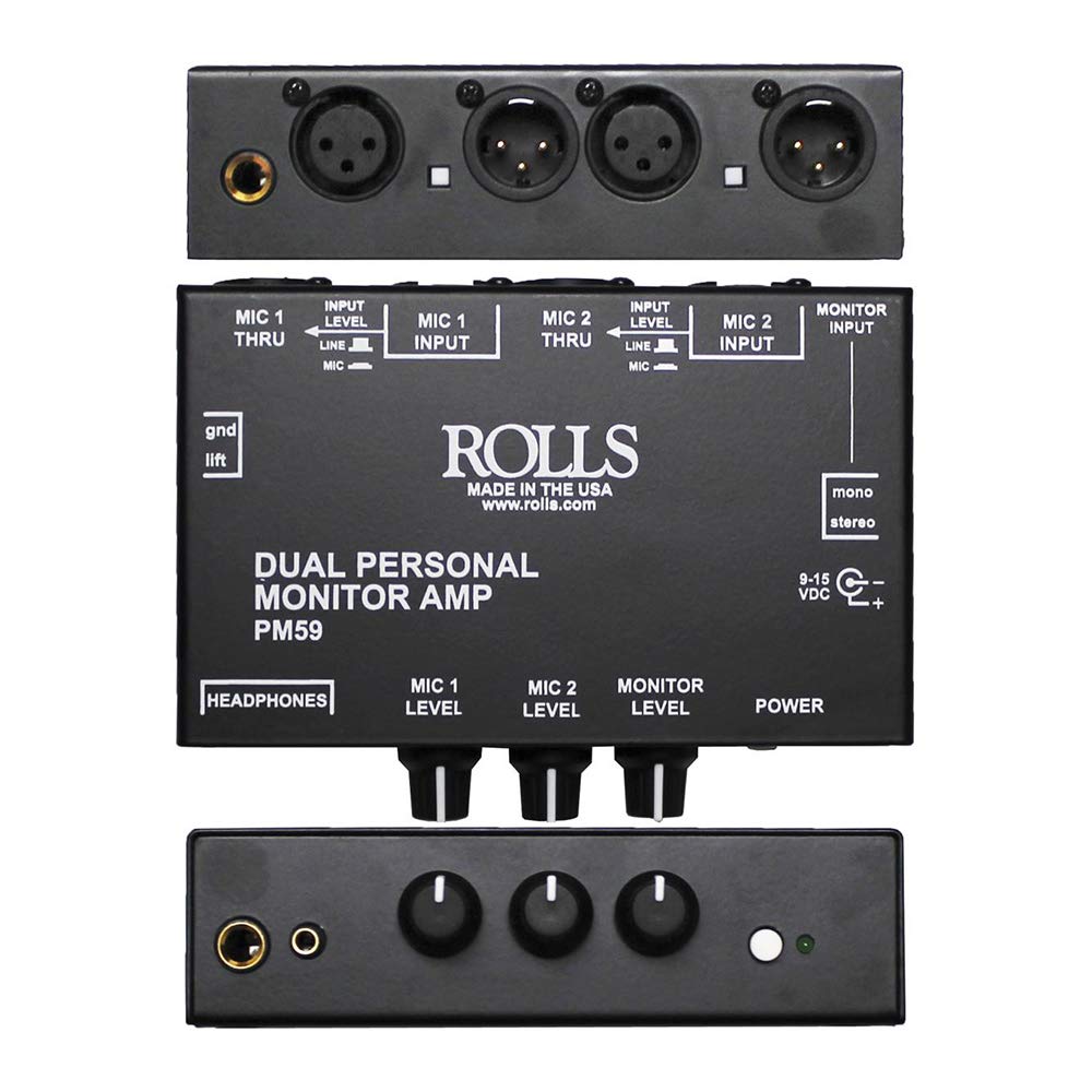 Rolls Corporation PM59 Dual Personal Monitor Amplifier - Professional Studio & Live Performance Audio Monitor Amp for Musicians & DJs