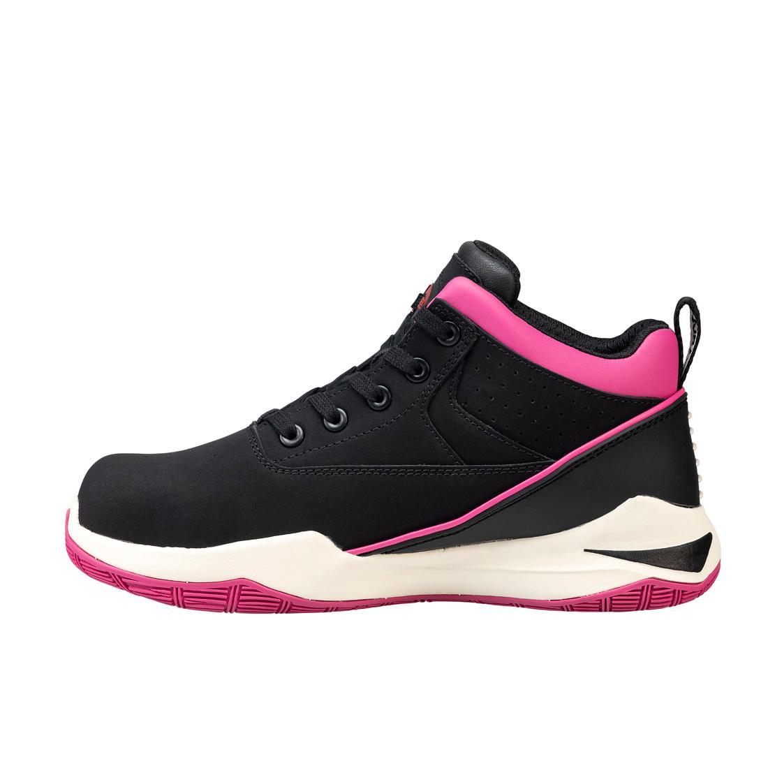 Reaction Women's Aluminum Toe Work Boots - Black & Pink Safety Shoes for Construction, Warehouse & Outdoor Work | Lightweight Steel Toe Boots for Women