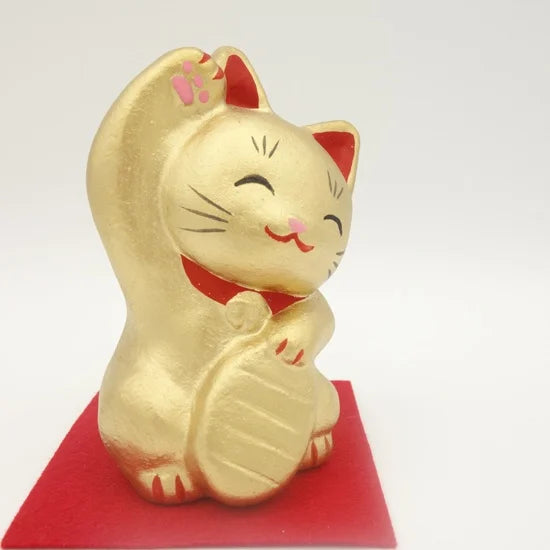 Authentic Japanese Nagahama Doll - Maneki Neko Lucky Beckoning Cat Figurine in Gold | Traditional Fortune Charm for Home, Office & Business Decor