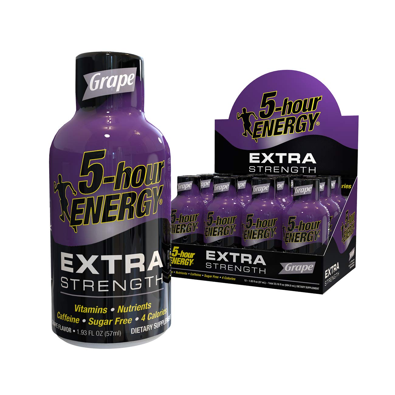 5 Hour Energy Shot Extra Strength Grape - 96 Pack of 2oz Bottles for Workout, Study & Long Drives | Caffeine & Vitamin Boost | Energy Drink Supplement
