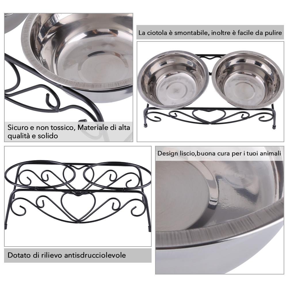 **AUNMAS Elevated Stainless Steel Pet Bowls - Double Raised Dog & Cat Food Water Bowls with Stand, 10x5.5x3.3 Inch - Perfect for Small Pets Feeding at Home or Travel**