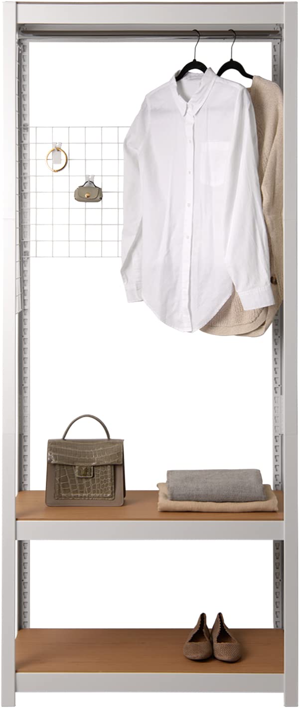 Best Customizable 2-Tier Clothing Rack with Modular Shelves & Mesh Board - White | Space-Saving Home Storage for Bedroom, Closet & Laundry Room Organization
