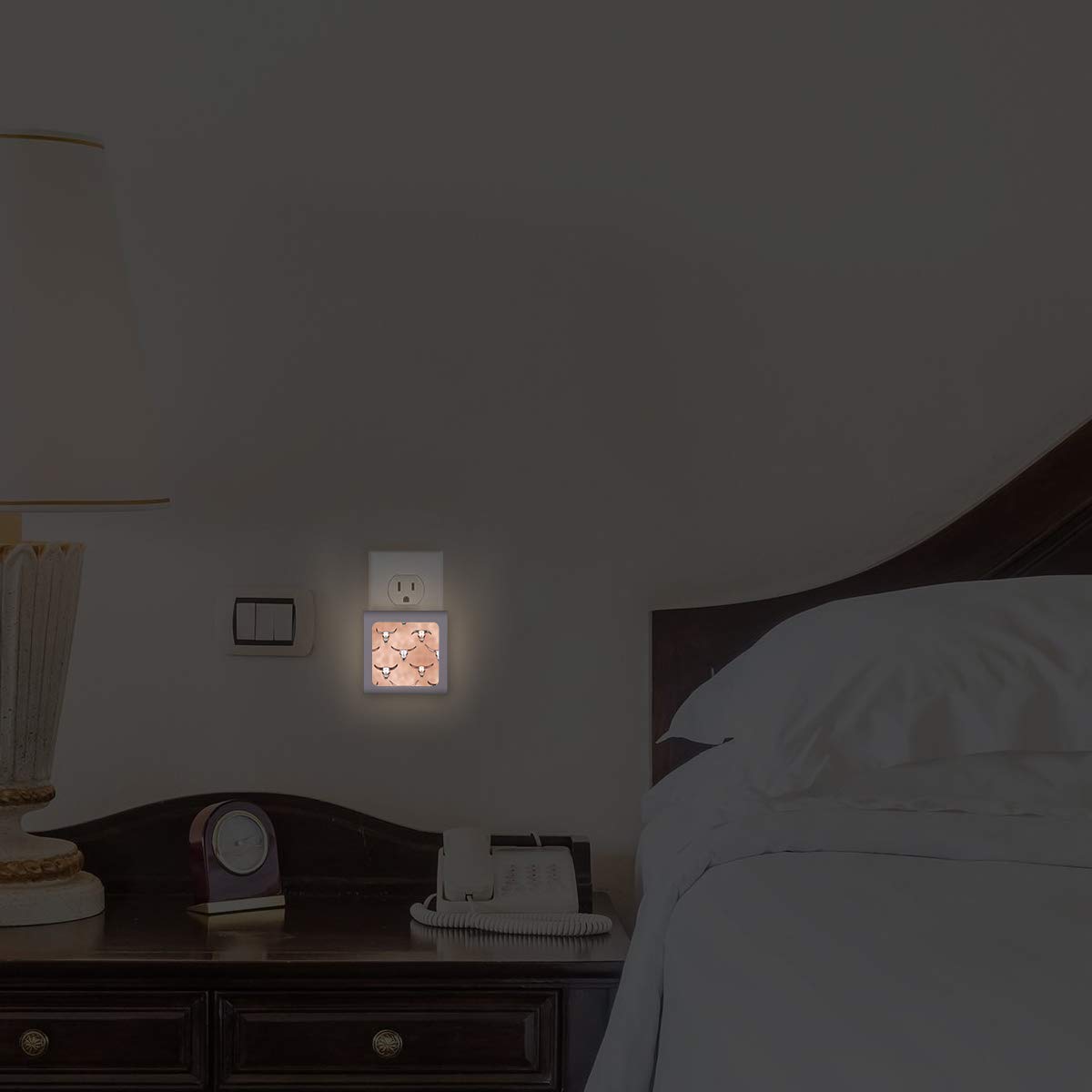Dimmable LED Night Light with Auto On/Off Sensor - Adjustable Brightness Warm White Plug-in Nightlight for Bathroom, Hallway, Nursery, Bedroom - Longhorns - Perfect for Safe Nighttime Navigation & Baby Care