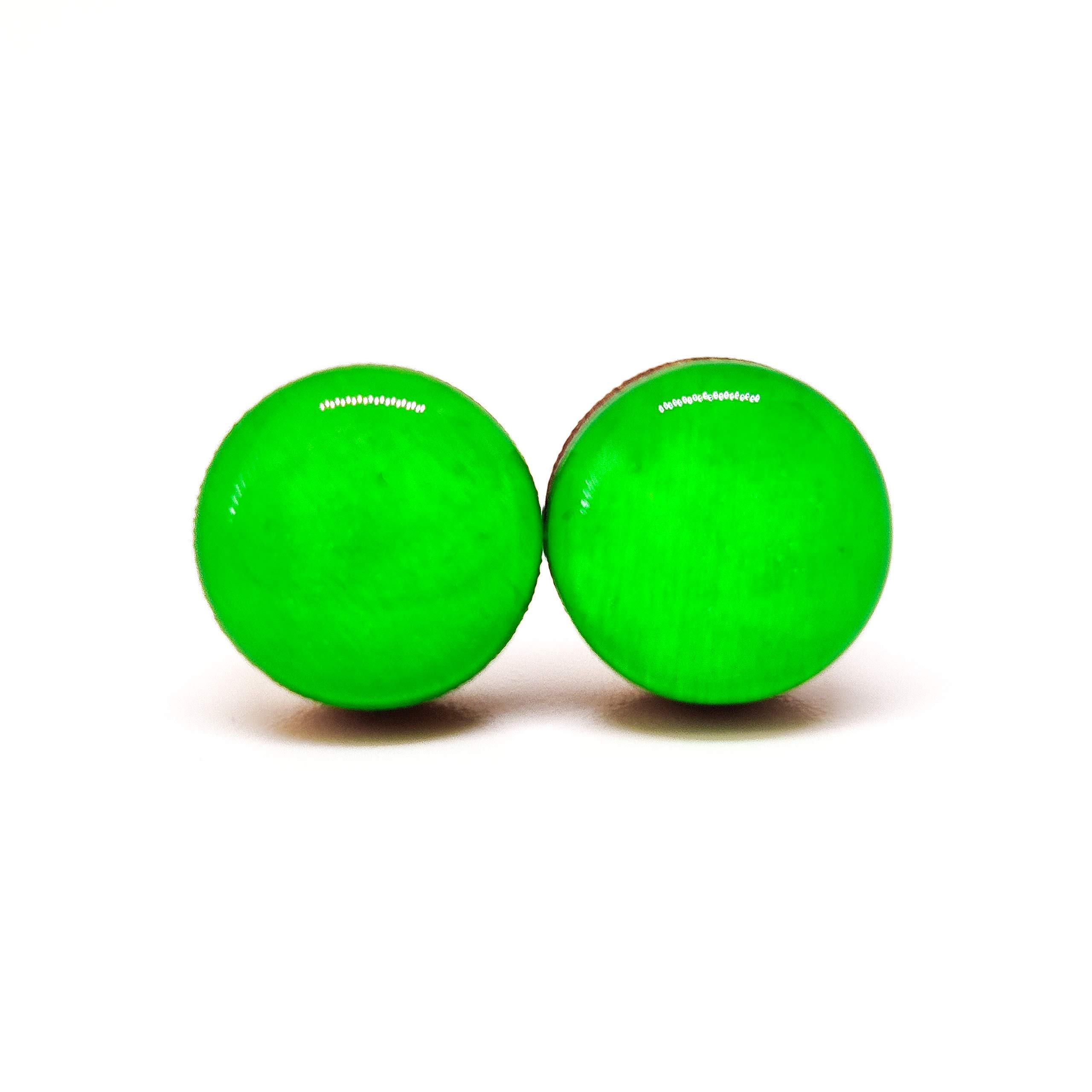 Neon Green Stud Earrings for Sensitive Ears - 10mm Hypoallergenic Stainless Steel Posts - Handmade Jewelry for Women, Girls & Men - Perfect for Parties, Gifts & Everyday Wear