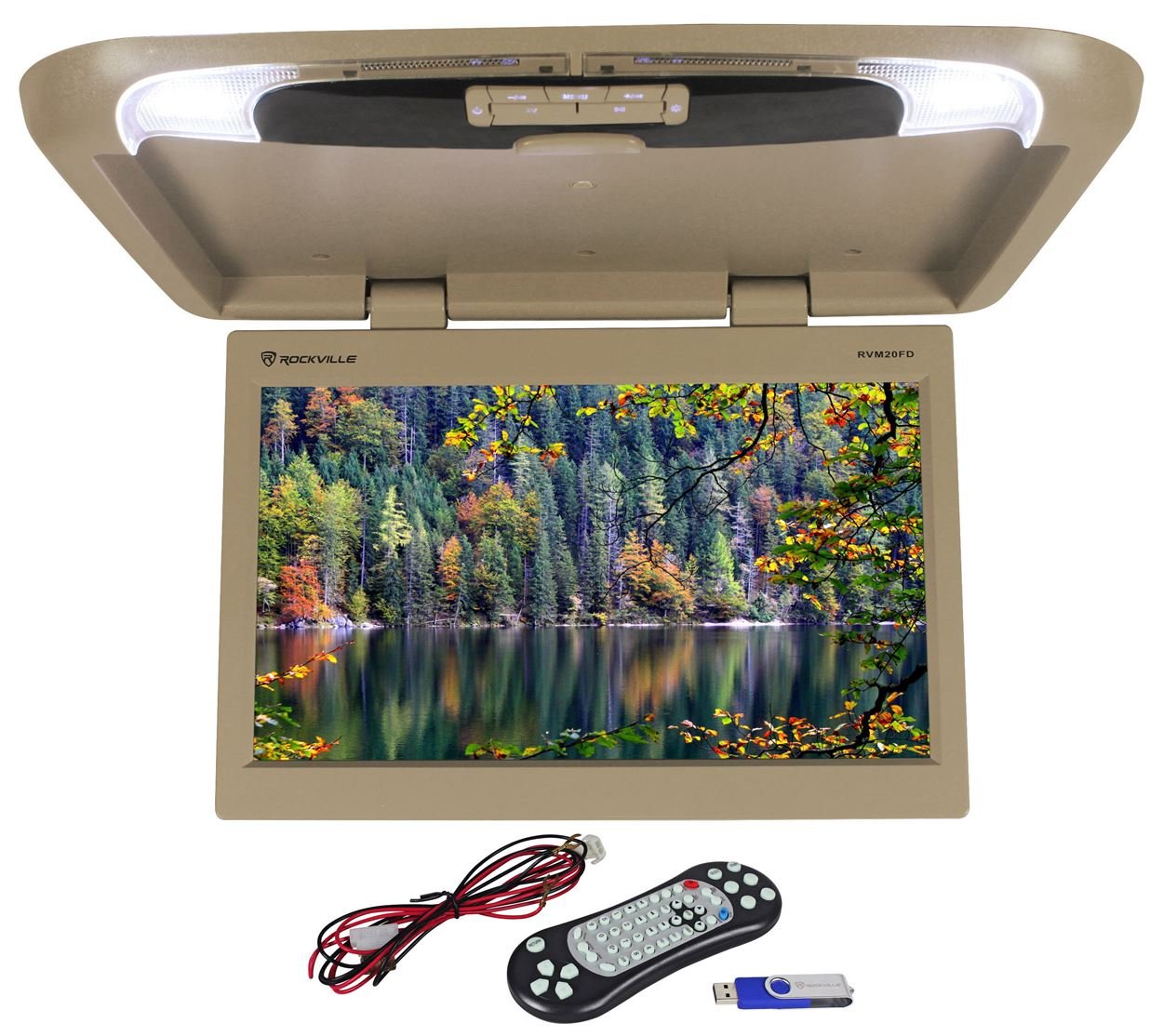 Rockville RVM20FD-BG 20 Inch TFT Flip Down Car Monitor with USB, SD Card Slot & Built-in Video Games - Perfect for Road Trips, Family Travel & Rear Seat Entertainment in SUVs and Minivans