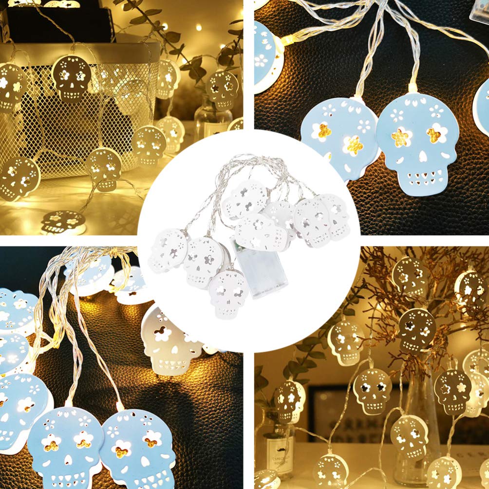 3pcs Skull Fairy Lights - Skeleton LED String Lights for Halloween, Dia de Los Muertos Party Decor - Battery-Free Iron Sugar Style - Perfect for Indoor/Outdoor Home, Garden & Event Decorations