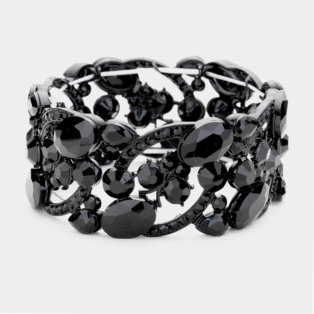 Black Crystal Butterfly Stretch Bracelet for Women - Adjustable Elastic Beaded Wristband | Elegant Fashion Jewelry Gift for Parties, Weddings & Everyday Wear