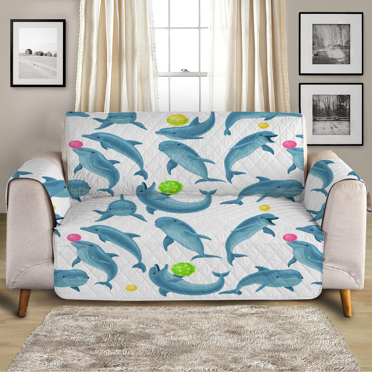 Premium Dolphins Soul Fins Sofa Cover - Waterproof, Stretchable Couch Protector for Pets & Kids - Perfect for Living Room, Family Room & Home Decor