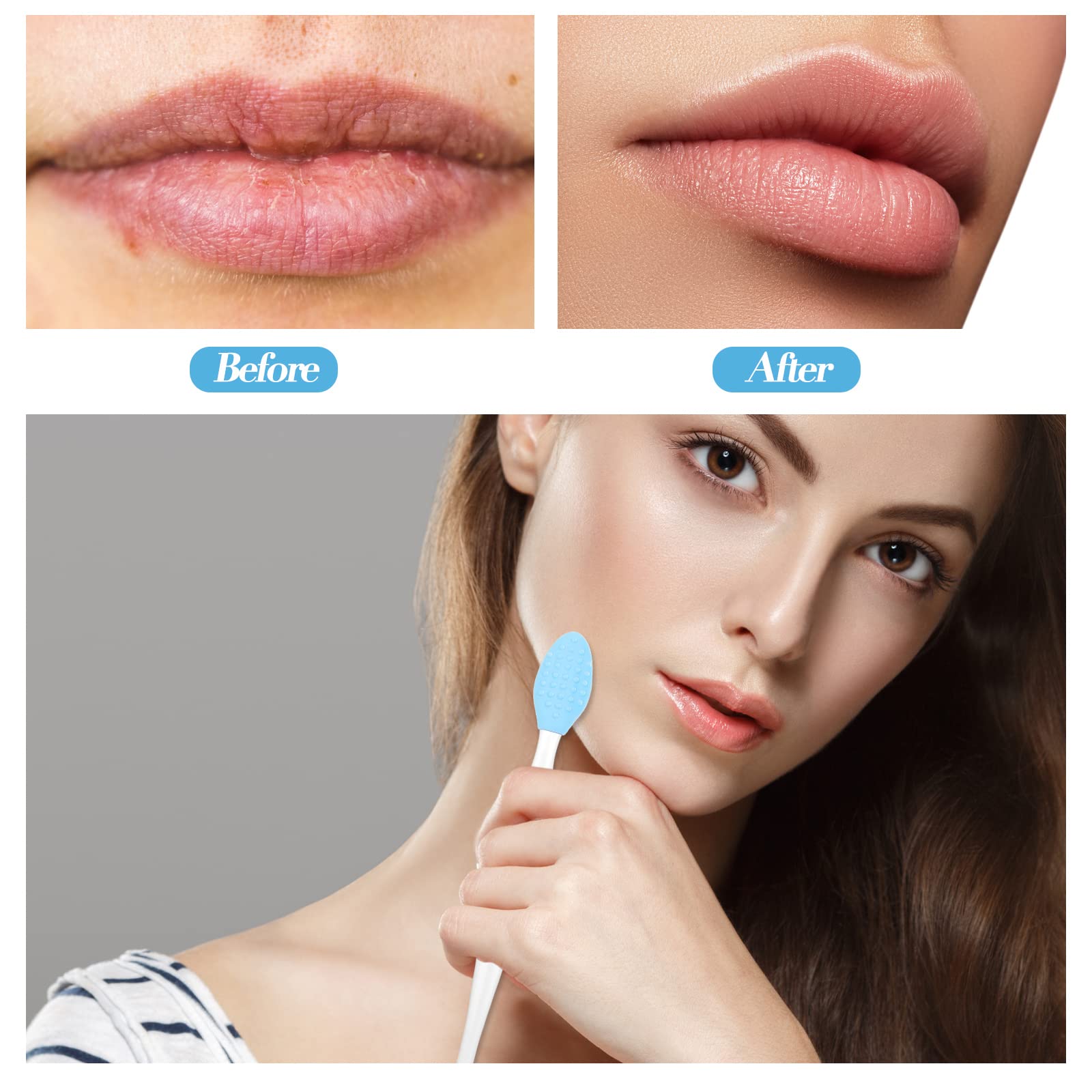 3-Piece Silicone Face Scrubber Set - Exfoliating Facial Cleansing Brush with Double-Sided Lip Scrub Tools for Gentle Skin Care | Perfect for Daily Face Wash & Lip Exfoliation Routine (Fresh)