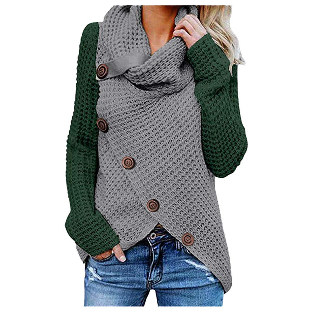 FABIURT Women's Turtleneck Sweater - Colorblock Asymmetrical Hem Button Stitch Knit Pullover Jumper Top | Winter Fashion, Office Wear & Casual Outfits
