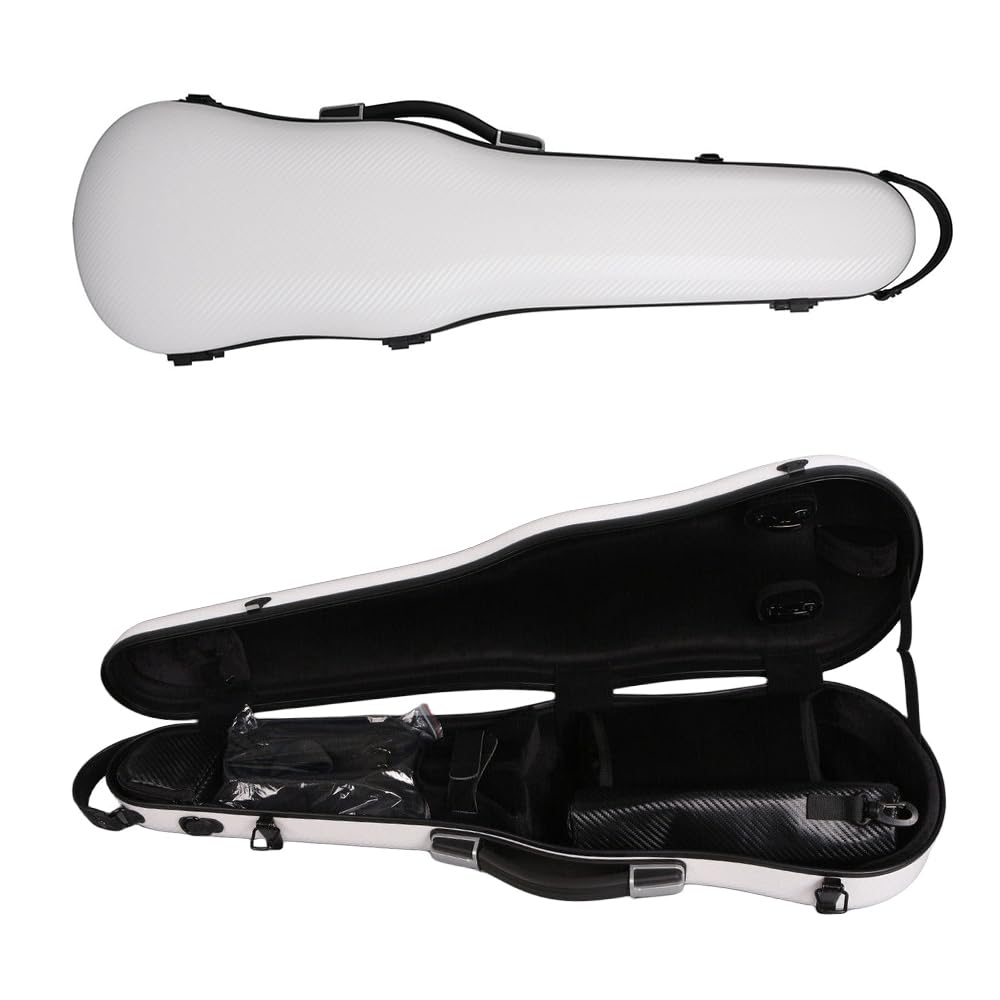 Premium 3/4 & 4/4 Size Carbon Fiber Violin Case - Lightweight Hard Shell with Adjustable Back Straps | Durable & Protective White Violin Box | Perfect for Travel, School & Professional Musicians