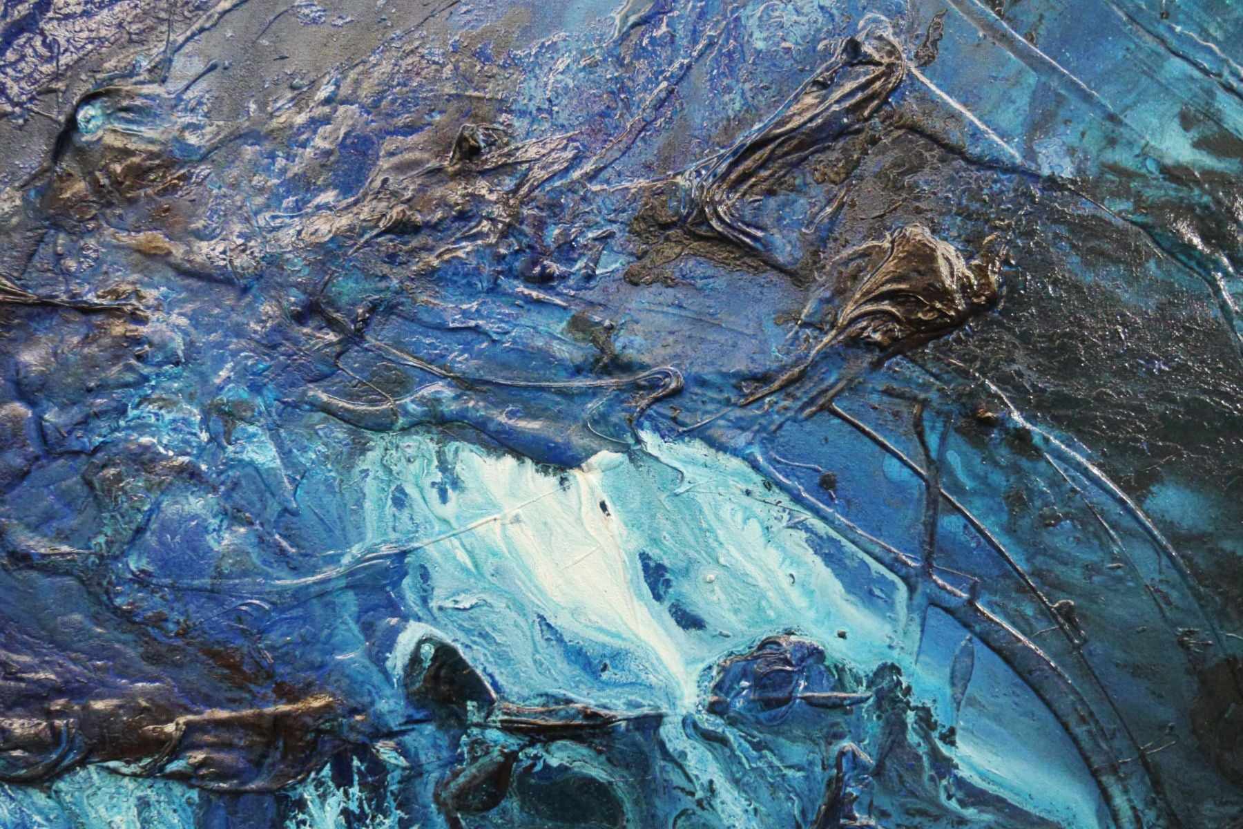 Blue Crush 160cm x 100cm White Blue Abstract Canvas Wall Art - Modern Home Decor for Living Room, Bedroom & Office