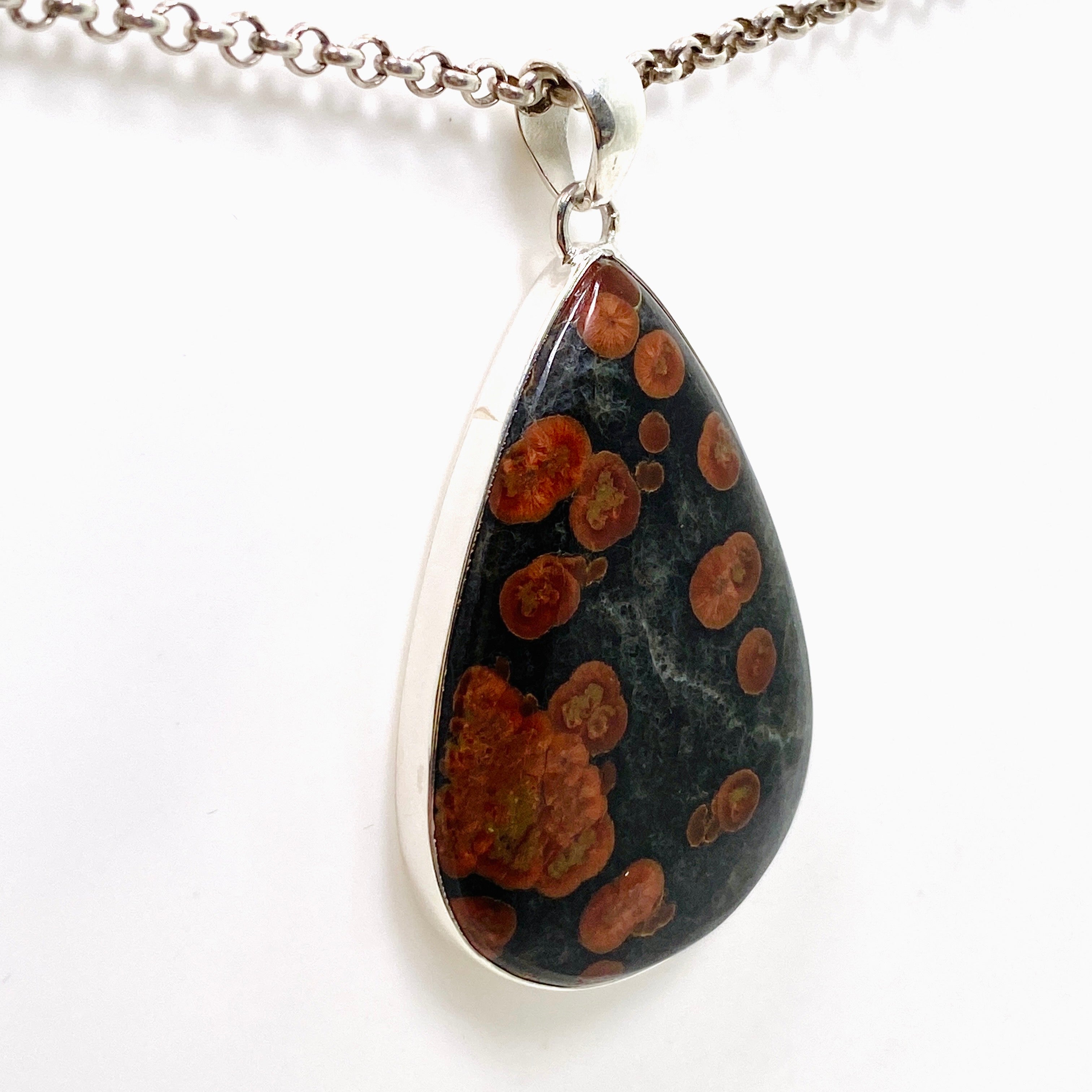 Natural Peanut Obsidian (Perlite) Teardrop Cabochon Pendant - Handcrafted Gemstone Jewelry KPGJ4766 for Meditation, Healing & Spiritual Protection