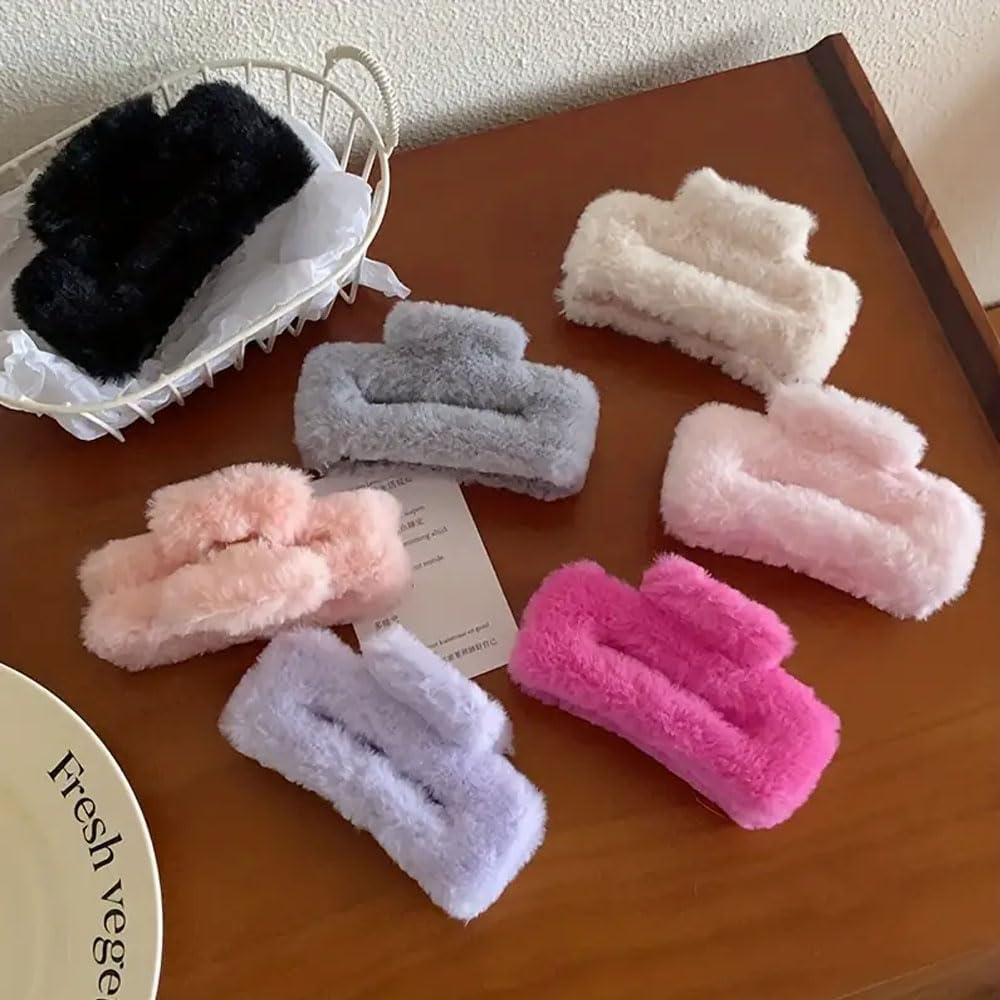 Luxury Fur Hair Claw Clips for Women & Girls - Soft Furry Hair Clutchers Set (Random Color) | Perfect for Parties, Weddings & Everyday Styling