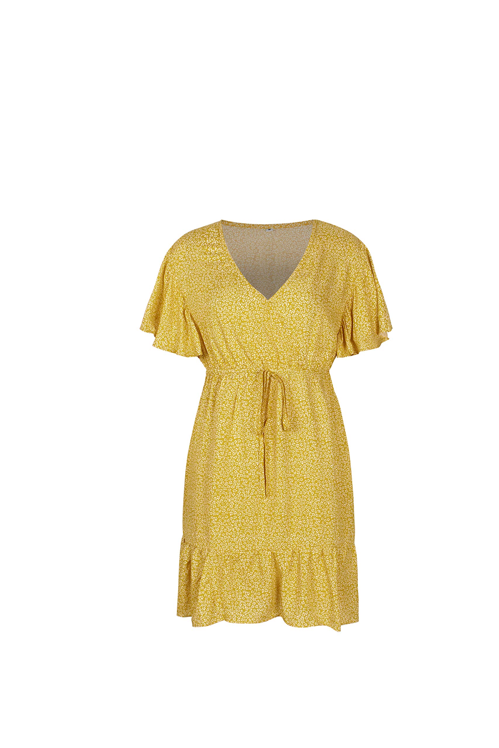 Women's Summer Sweet & Cute Wrap Dress - Floral Printed Ruffle Short Sleeve Flowy Mini Dress for Beach, Vacation & Date Night | Lightweight Casual Sundress