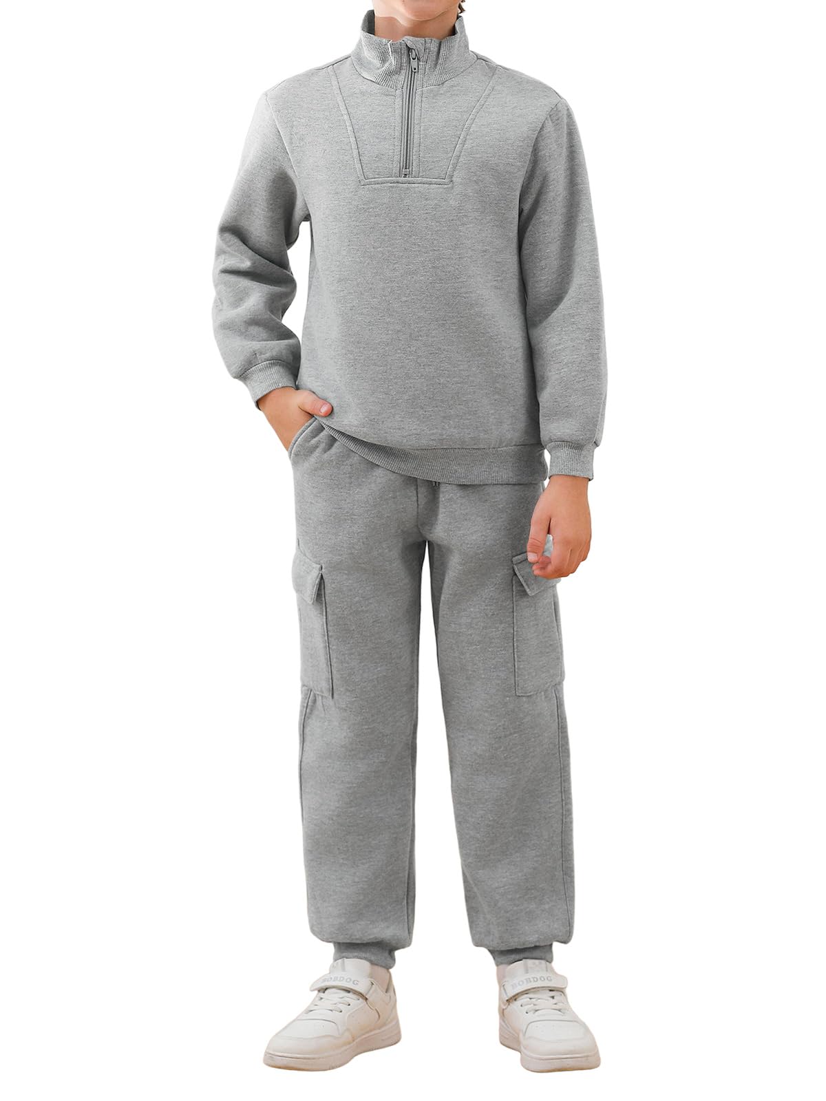 Haloumoning Boys 2-Piece Outfit Set - Half Zip High Neck Sweatshirt & Drawstring Joggers - Thick Winter Tracksuit for Kids Ages 5-14 - Cozy Playdate & School Casual Wear