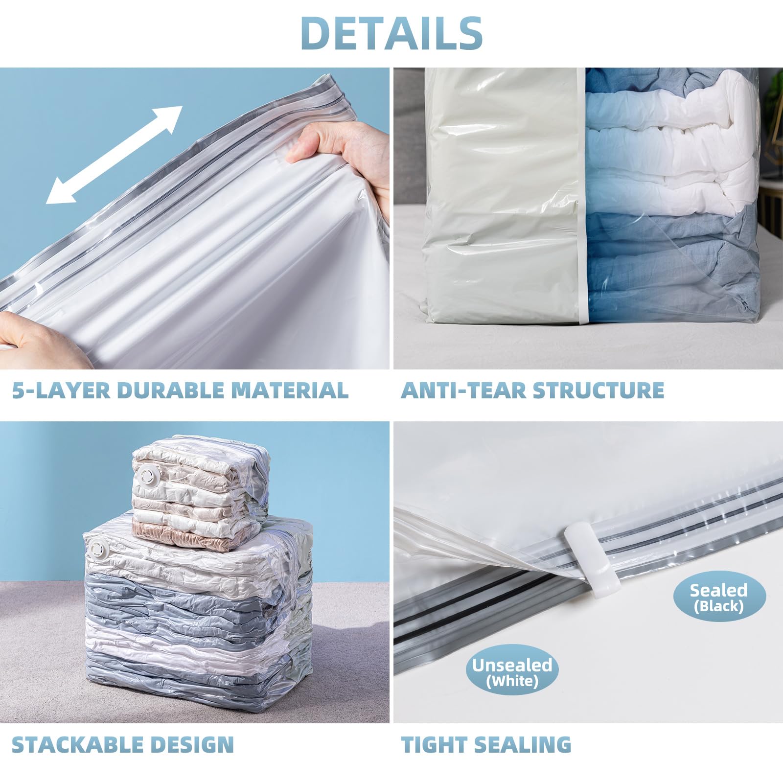 6 Pack Vacuum Storage Bags Cube Combo (3 Jumbo + 3 Medium) - Space Saving Vacuum Seal Bags for Clothes, Bedding, Blankets - Perfect for Closet Organization, Travel & Seasonal Storage