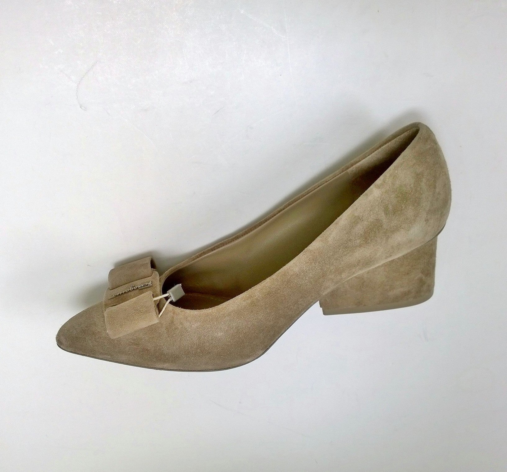 Ferragamo Viva Bay Leaf Khaki Suede 55mm Heels Women's Size B Width - New in Box - Perfect for Office, Wedding & Evening Events