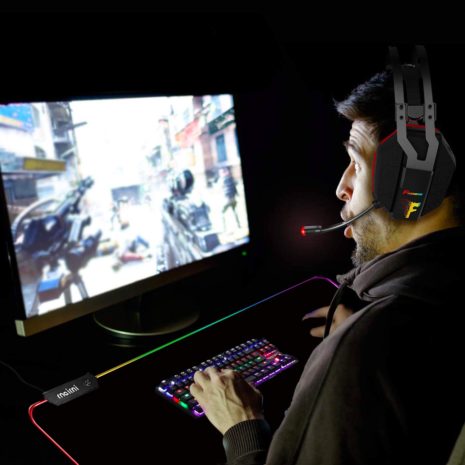 RGB Gaming Mouse Pad - Large Waterproof Mouse Mat with 10 Lighting Modes for PC Gamers & Office Use