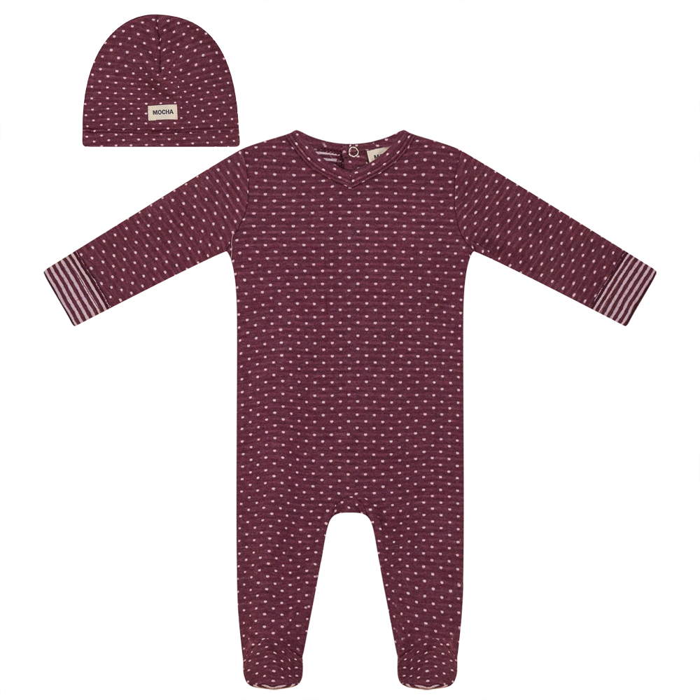 Dot Print Baby Onesie with Matching Hat - Soft Cotton Newborn Outfit for Photo Shoots & Everyday Wear