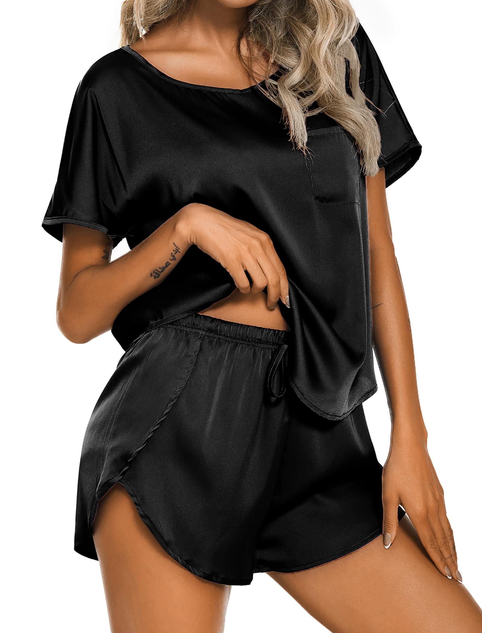 Ekouaer Women's Silk Satin Pajama Set - Soft 2-Piece Sleepwear for Lounge & Nightwear - Perfect for Relaxing at Home, Spa Days and Gift Giving