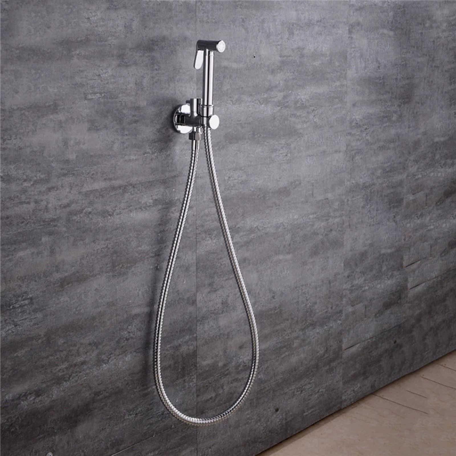 Chrome Cylindrical Hand Shower Sprayer with Hose and Bracket - Single Cold Water Tap for Bathroom, Toilet & Pet Washing - Ideal for Personal Hygiene, Baby Bathing & Pet Grooming