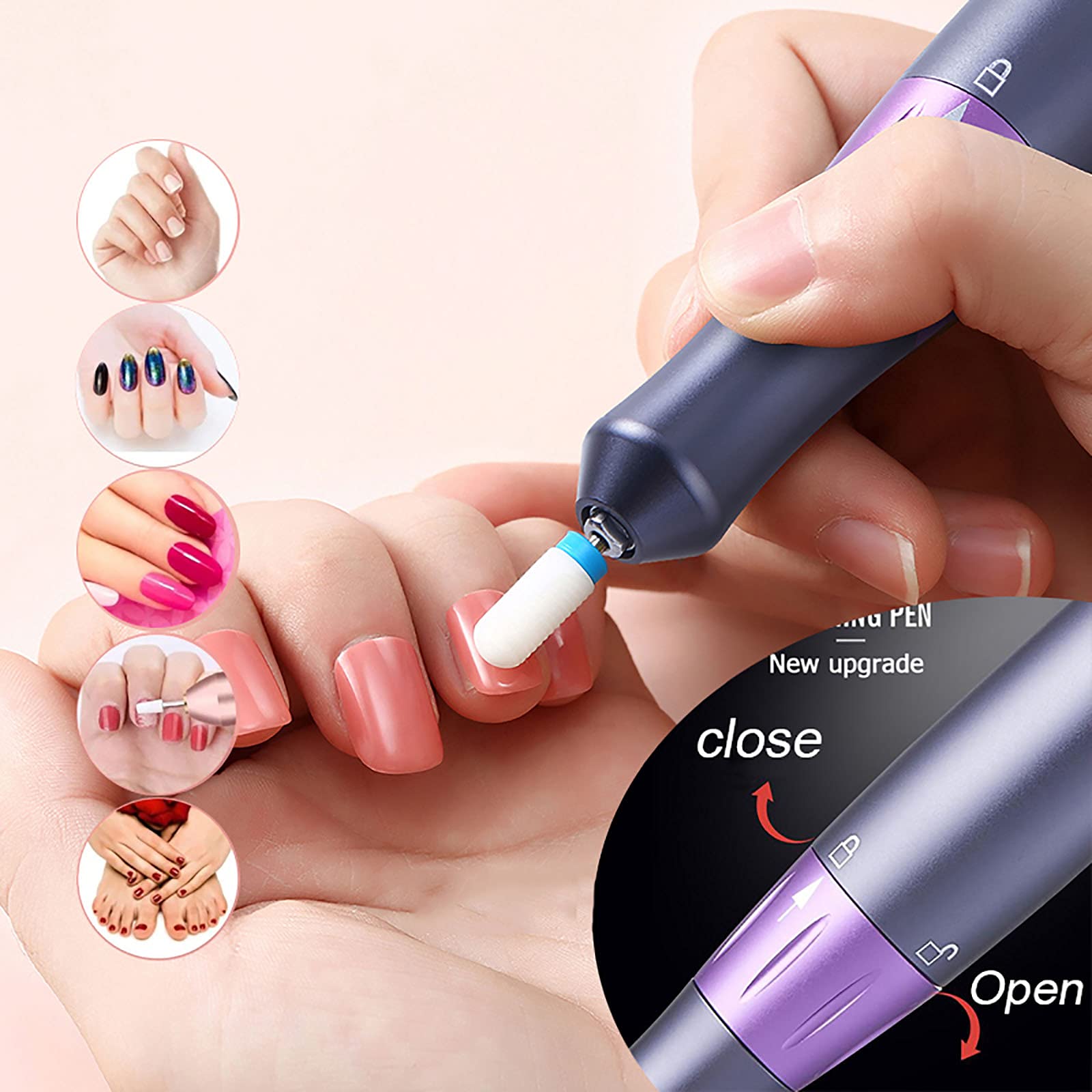 Professional Rechargeable Electric Nail Drill Machine Kit - LCD Display Manicure Pedicure Tool with 7PCS Tungsten Steel Grinding Heads for Salon & Home Nail Care | Perfect for Gel Polish Removal, Acrylic Nails & DIY Manicures