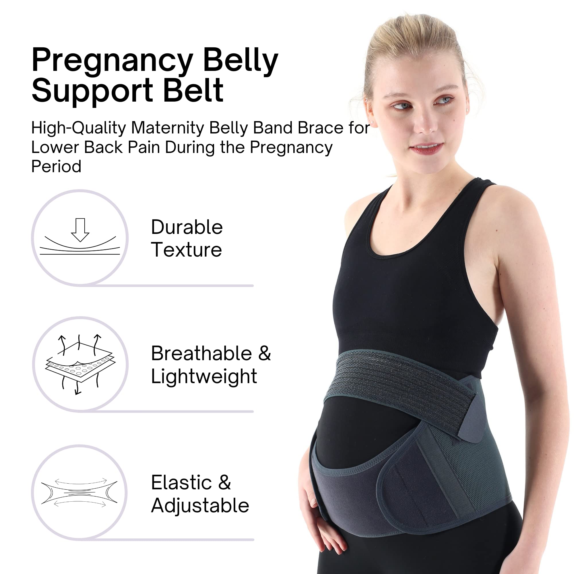 Invera Adjustable Maternity Belly Support Belt for Pregnant Women - Pelvic & Back Pain Relief, Breathable Pregnancy Brace (Medium, Navy Blue) - Perfect for Daily Wear, Workouts & Third Trimester Comfort