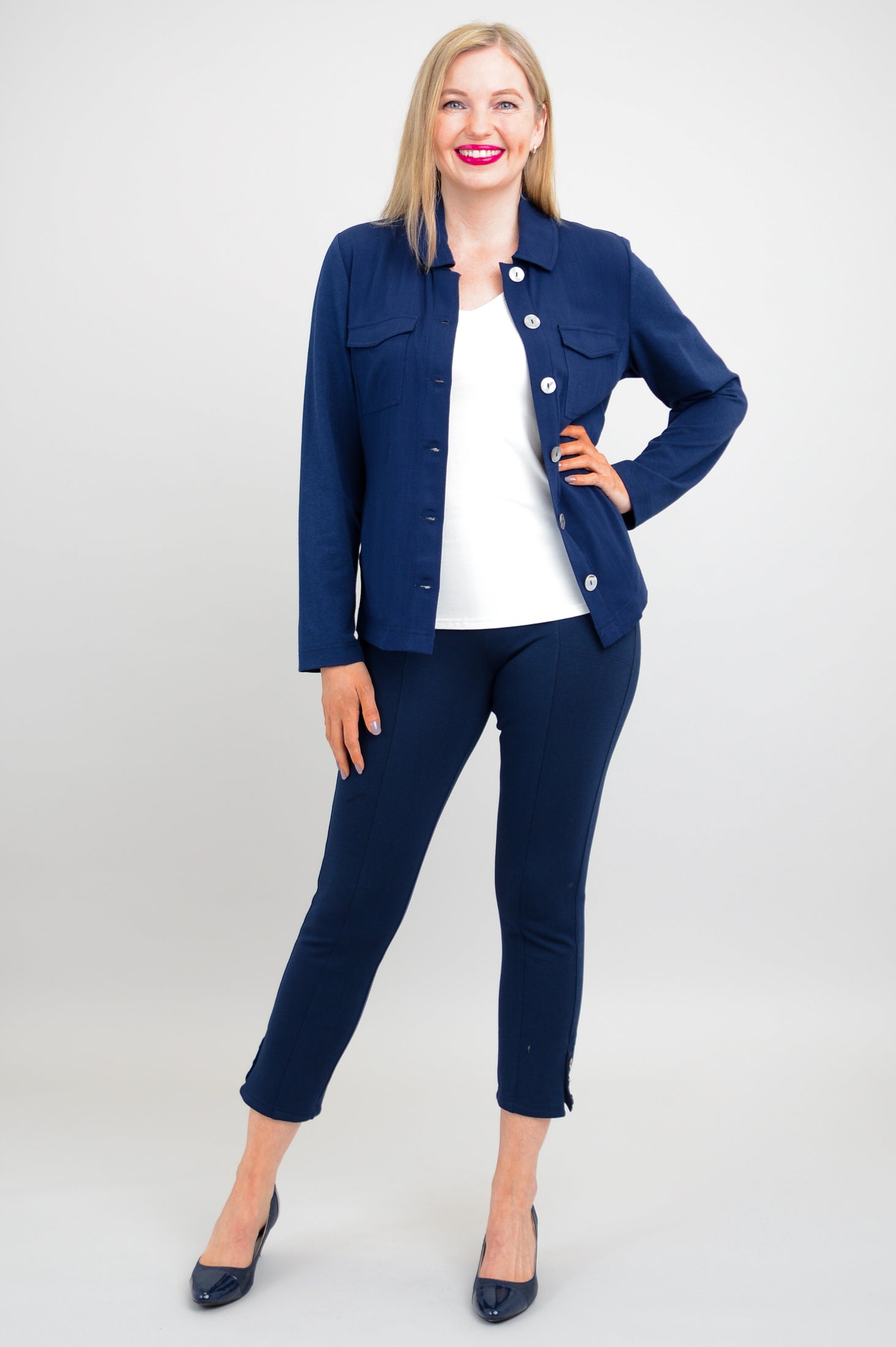 Lauren Jacket Women's Indigo Linen Bamboo Blend Lightweight Comfortable Casual Blazer for Spring Summer Office Wear and Outdoor Activities