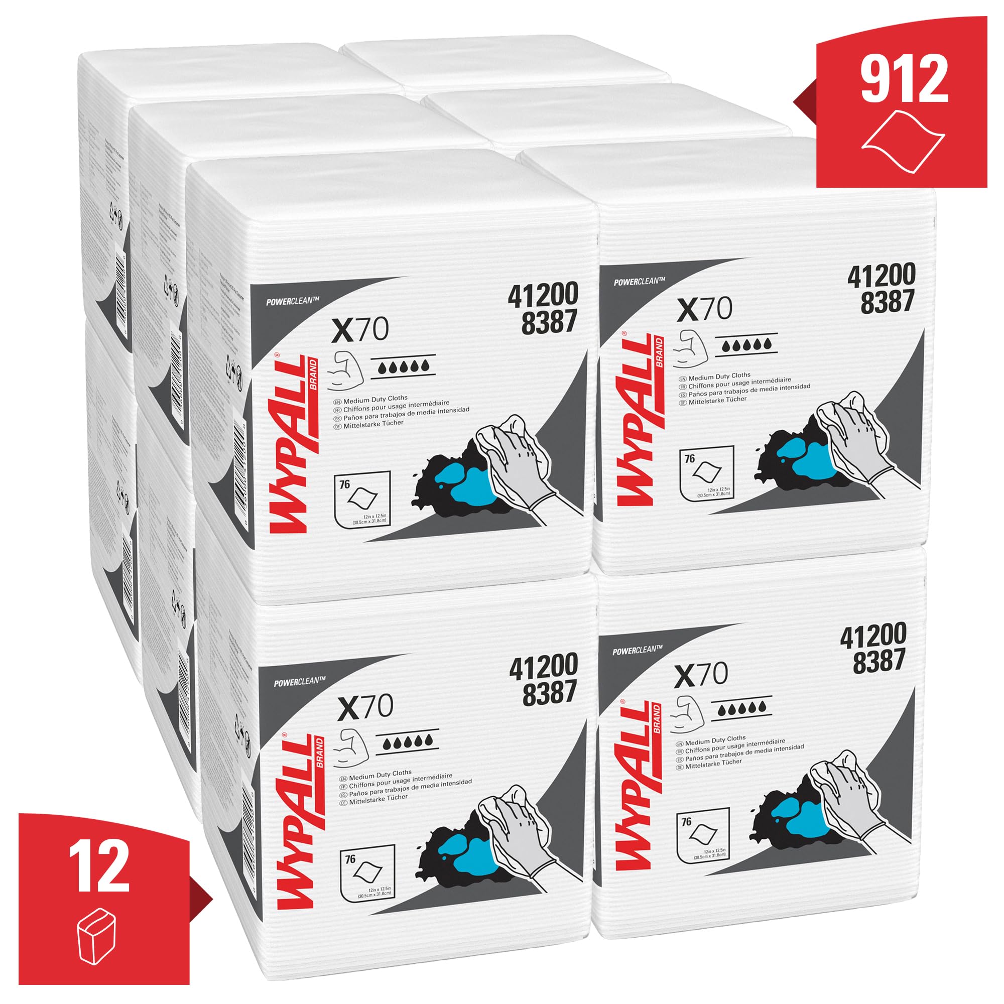 WYPALL X70 Industrial Wipers - Quarter Folded, White Cleaning Rags for Heavy-Duty Use - Perfect for Automotive, Workshop, and Janitorial Cleaning