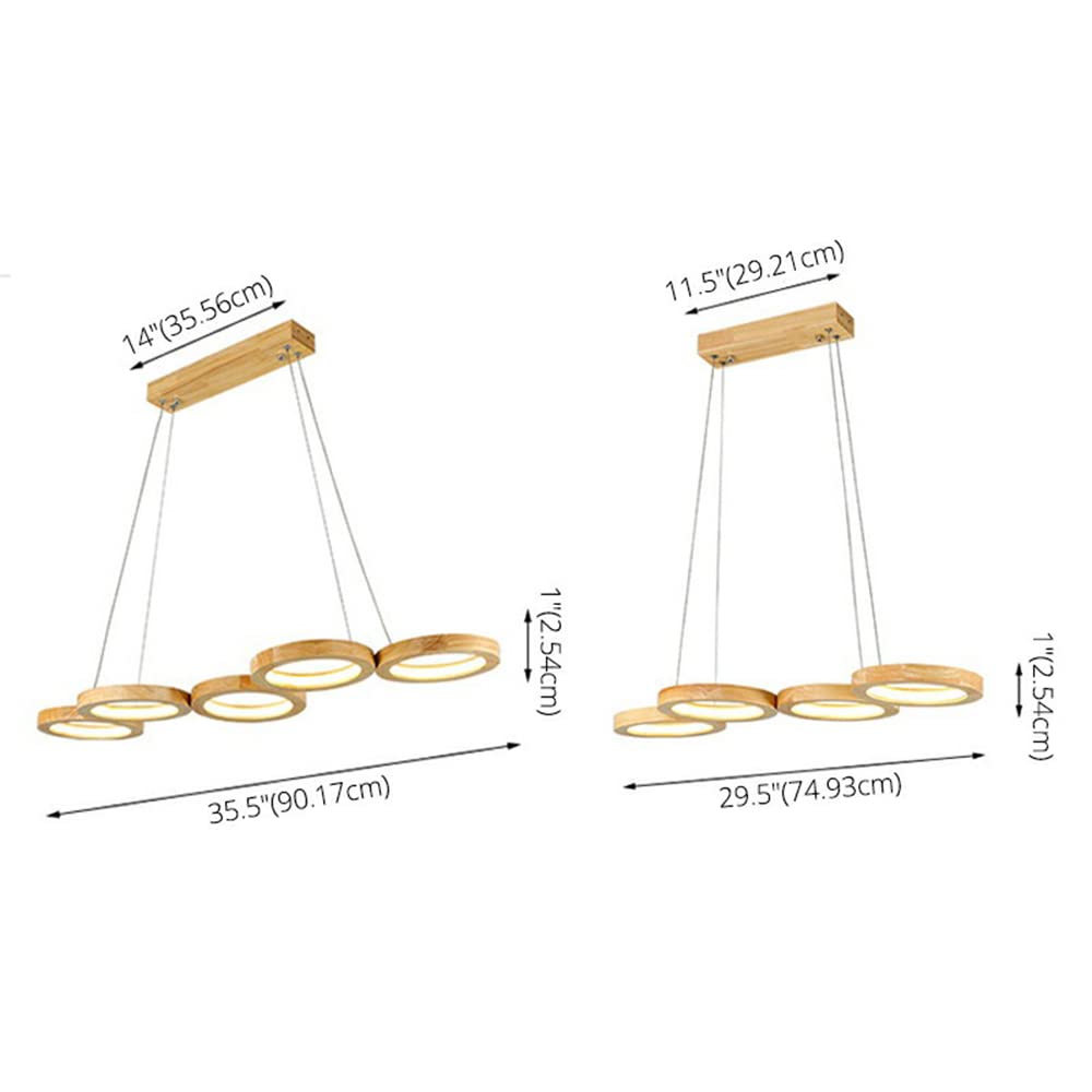 Dimmable LED Kitchen Island Pendant Light with Wood & Acrylic Shade - Modern Minimalist Hanging Lamp for Dining Room & Restaurant - Remote Control Stepless Dimming 5 Rings - Perfect for Kitchen Counter, Bar Counter, and Dining Table Lighting