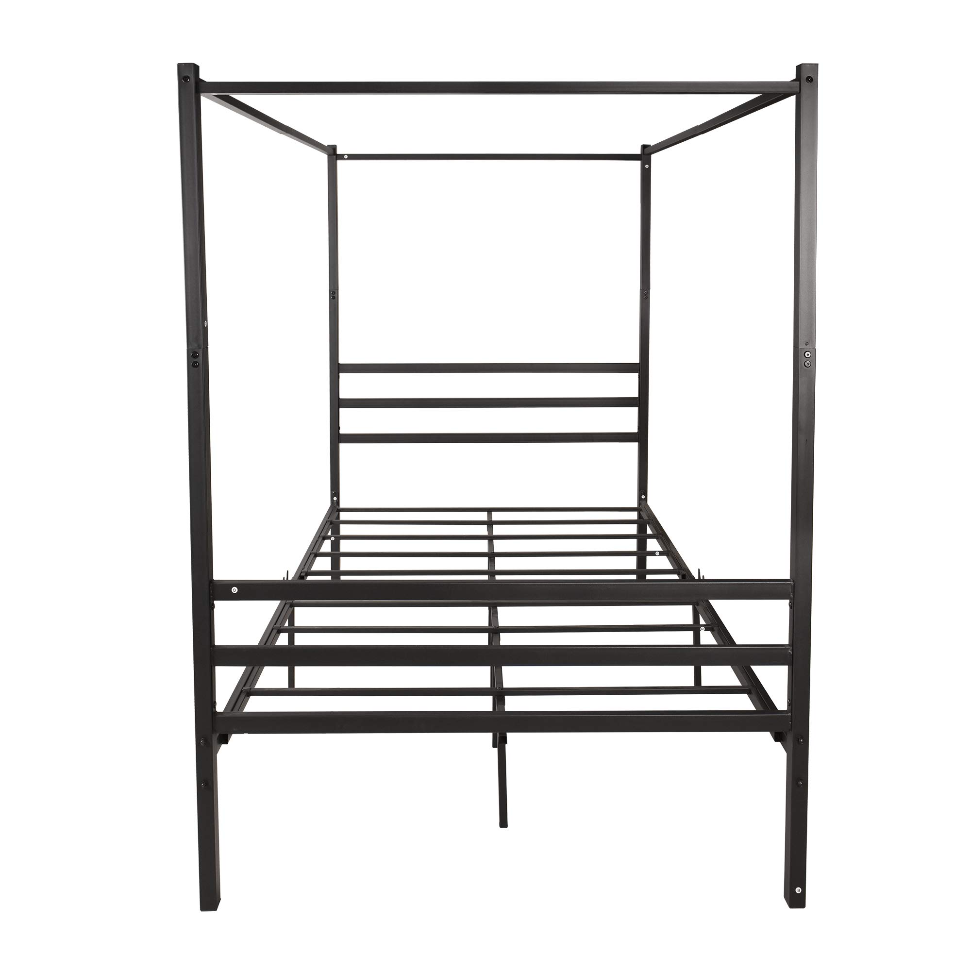 GBNIJ GT5-KJ Twin Size Canopy Bed with Headboard - Metal Platform Frame & Slat Support - Black Mattress Foundation for Bedroom Decor | Perfect for Kids Room, Guest Room & Small Space Bedding Solution
