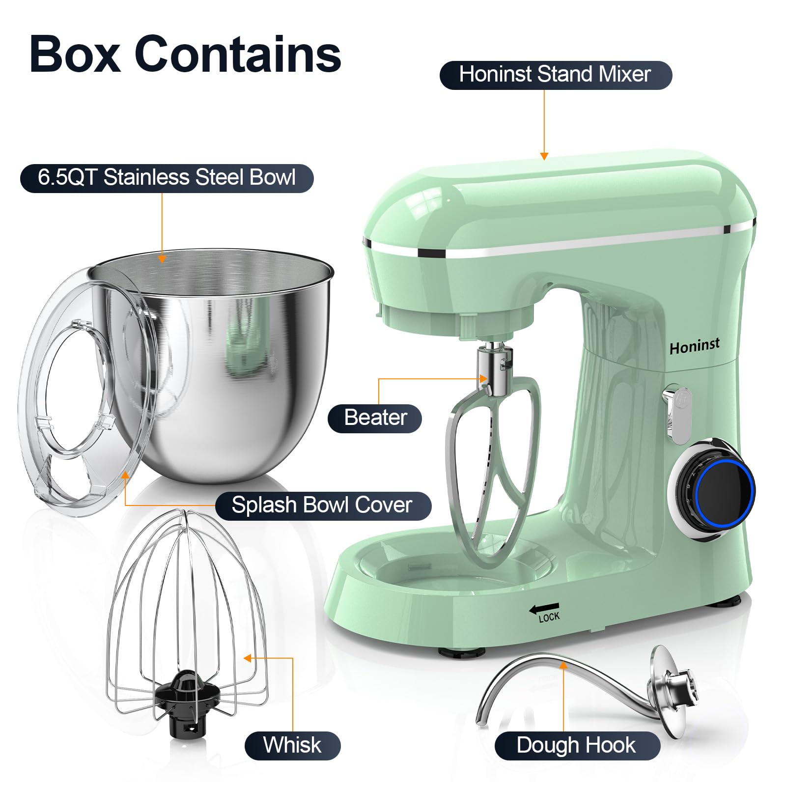 6.5QT 10-Speed Tilt-Head Electric Stand Mixer with Bowl, Dough Hook, Whisk & Beater - Professional Kitchen Mixer for Baking Cakes, Cookies & Bread - Perfect for Home Bakers & Cooking Enthusiasts (Light Green)