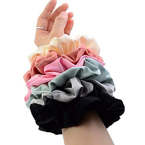 FAMEZA 6 Pack Satin Hair Scrunchies - Soft Elastic Hair Ties for Women & Girls - Gentle Hair Bands for Ponytails, Workouts, and Everyday Use
