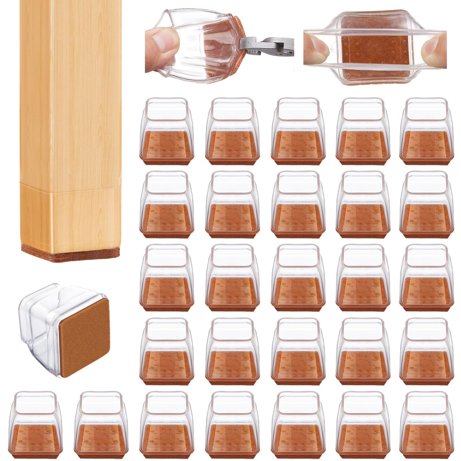 36 Pcs Square Chair Leg Floor Protectors - Heavy Duty Felt Furniture Pads for Hardwood Floors, Scratch Proof & Noise Reducing Chair Leg Covers - Large Size Floor Protectors for Dining Chairs, Office Chairs & Home Furniture