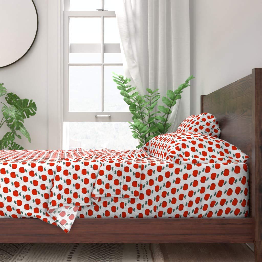 100% Cotton Twin Sheet Set 3pc - Red Apple Fruit Print Kids Bedding | Soft & Breathable for Summer & Fall | Perfect for Children's Rooms, Dorms & Gifts