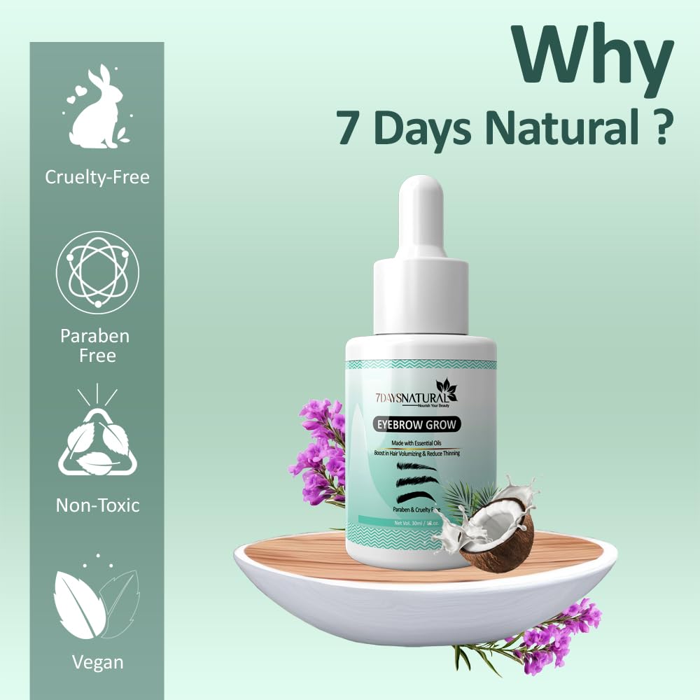 7 Days Eyelash & Eyebrow Growth Serum with Castor Oil & Vitamin E - Natural Lash Enhancer for Longer, Thicker Lashes & Brows - Lightweight, Non-Greasy Formula (30ml) - Perfect for Nighttime Use & Makeup Prep