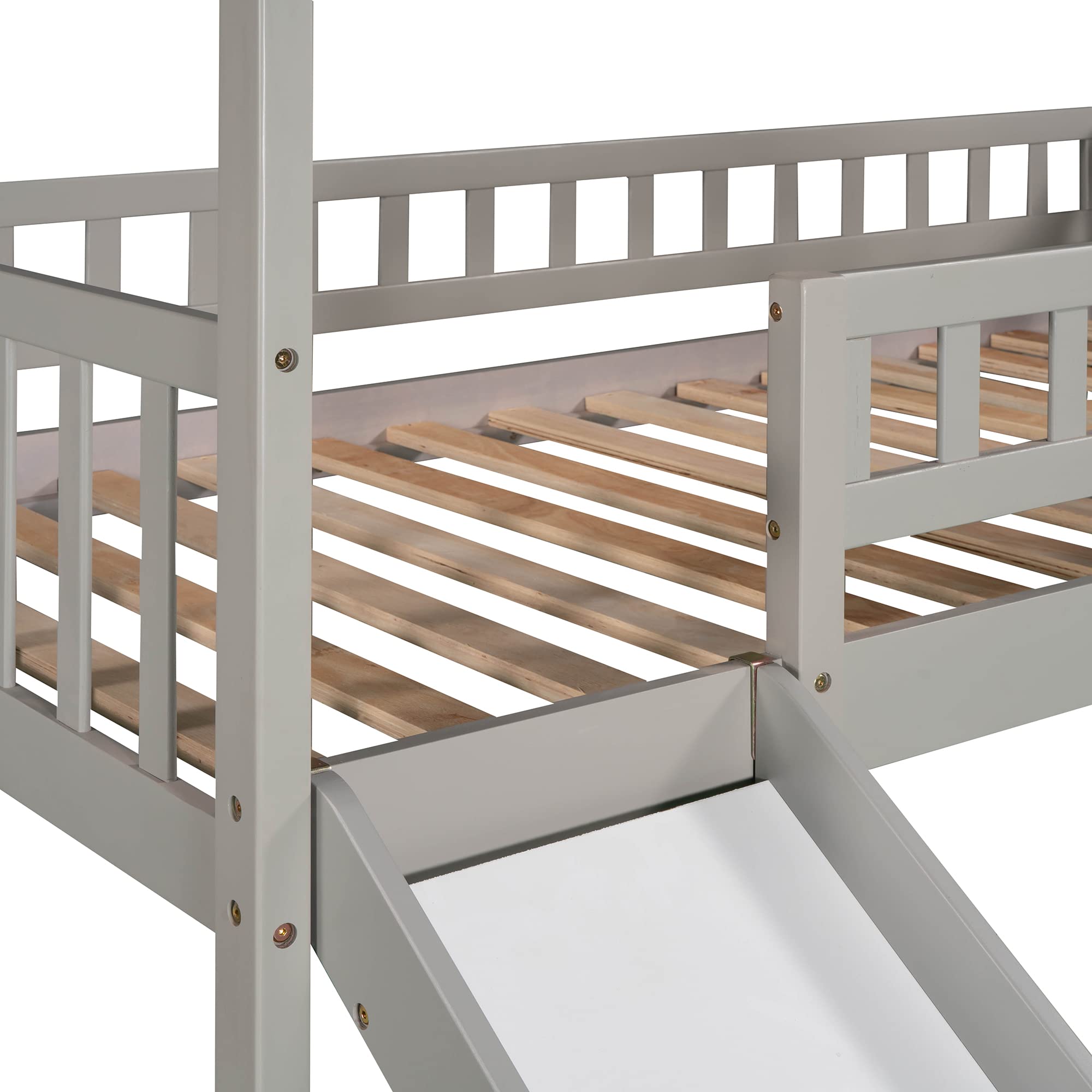 Harper & Bright Designs Twin Loft Bed with Slide, Stairs and Storage - Wooden Kids House Bed Frame for Boys & Girls (Gray) - Perfect for Small Bedrooms, Playrooms & Kids' Sleepovers