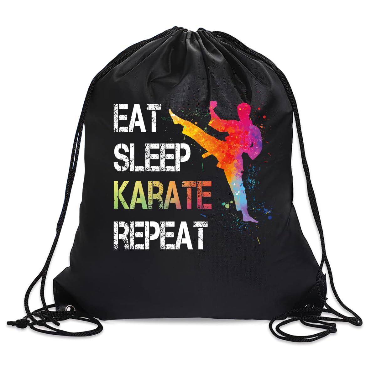 Eat Sleep Karate Repeat Drawstring Backpack - Waterproof Sports Sackpack for Karate Lovers - Funny Birthday Christmas Gift for Men & Women - Perfect for Gym, Martial Arts Training & Travel Accessories