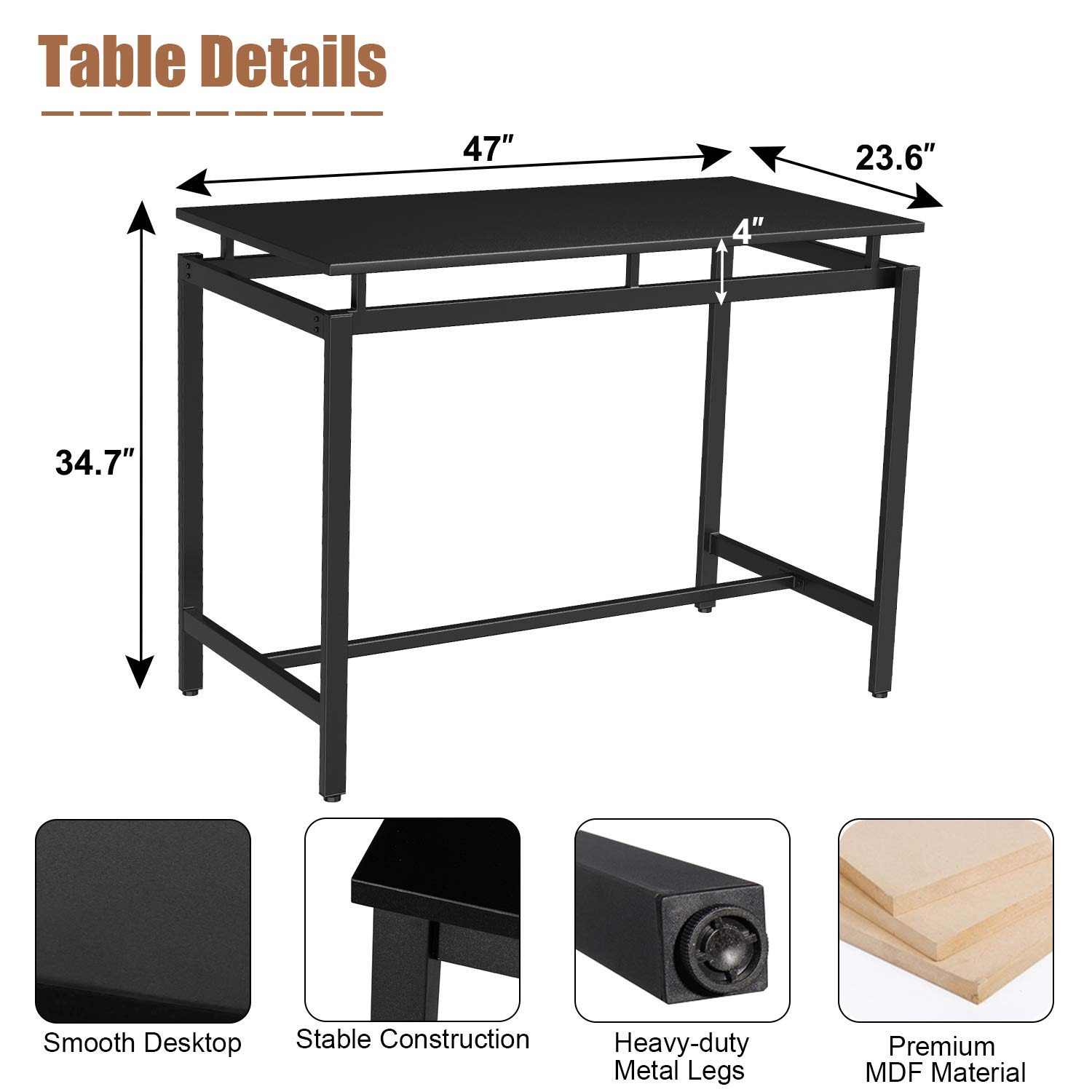 Modern 5-Piece Dining Set, Contemporary Wood Table with Four Stools, Home Kitchen Breakfast Furniture, Black, Great for Family Meals and Entertaining
