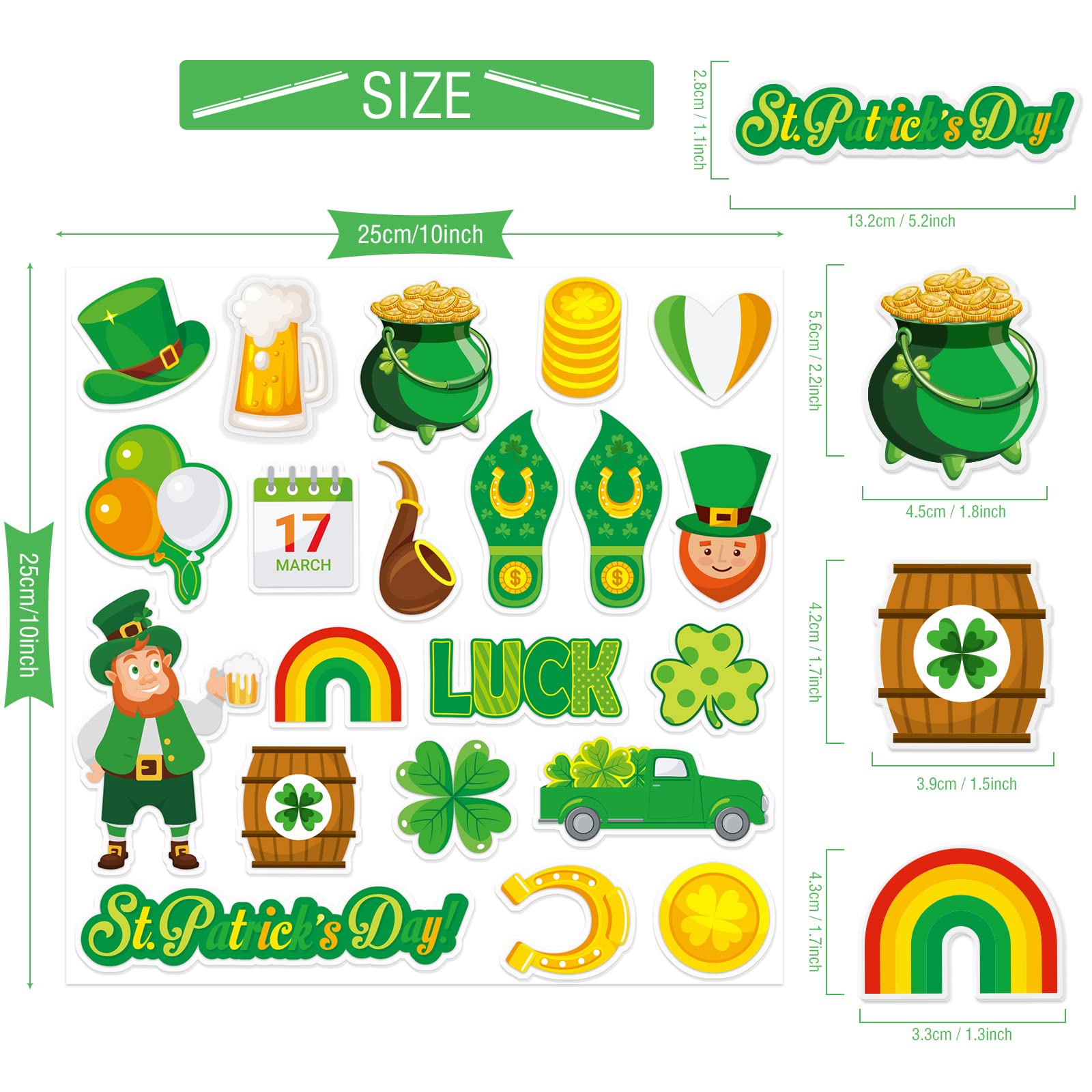 St. Patrick's Day Thick Gel Window Clings - Removable & Reusable Spring Decor for Kids, Toddlers & Adults | Home, Classroom, Nursery, Airplane & Party Decorations | Perfect for Seasonal Celebrations, Holiday Parties & DIY Home Decor