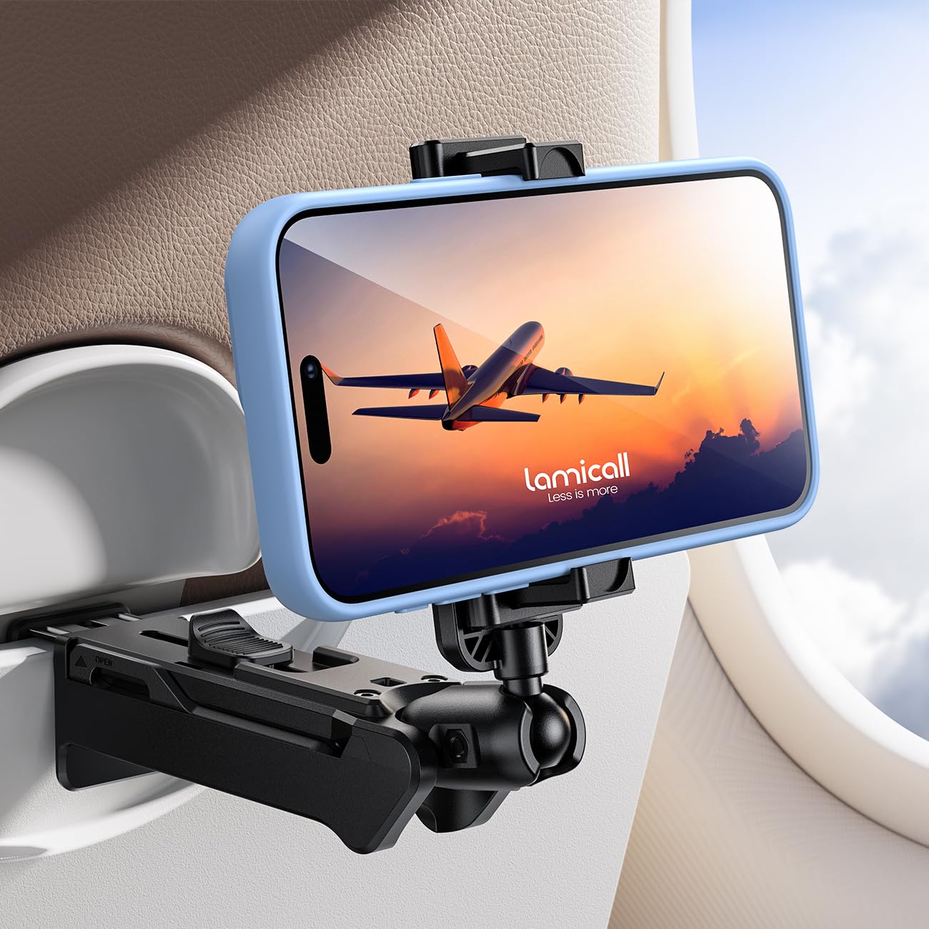 Lamicall 2024 Wider Clamp Airplane & Car Phone Holder - Universal Adjustable Phone Mount for Travel, Commuting & Hands-Free Driving