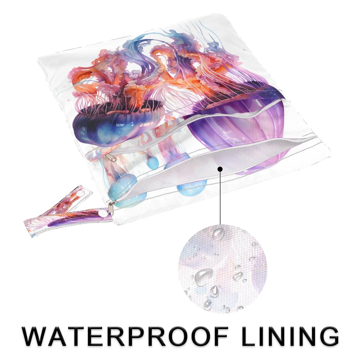 Waterproof Wet Dry Bag 2-Pack - Reusable Travel Laundry Bag for Swimsuits, Beach, Pool & Gym | Watercolor Jellyfish Design | Ideal for Yoga, Diaper Storage & Bathing Suit Organization
