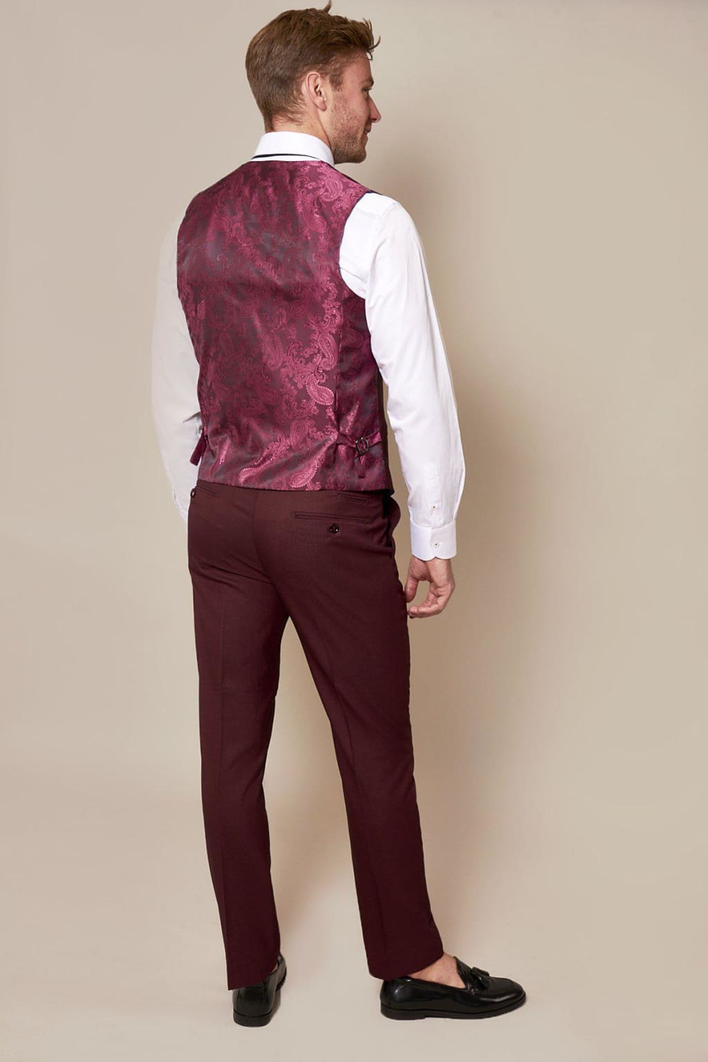Marc Darcy Danny Wine Tailored Trousers for Men - Slim Fit Dress Pants for Business & Formal Occasions - Office Wear & Wedding Attire
