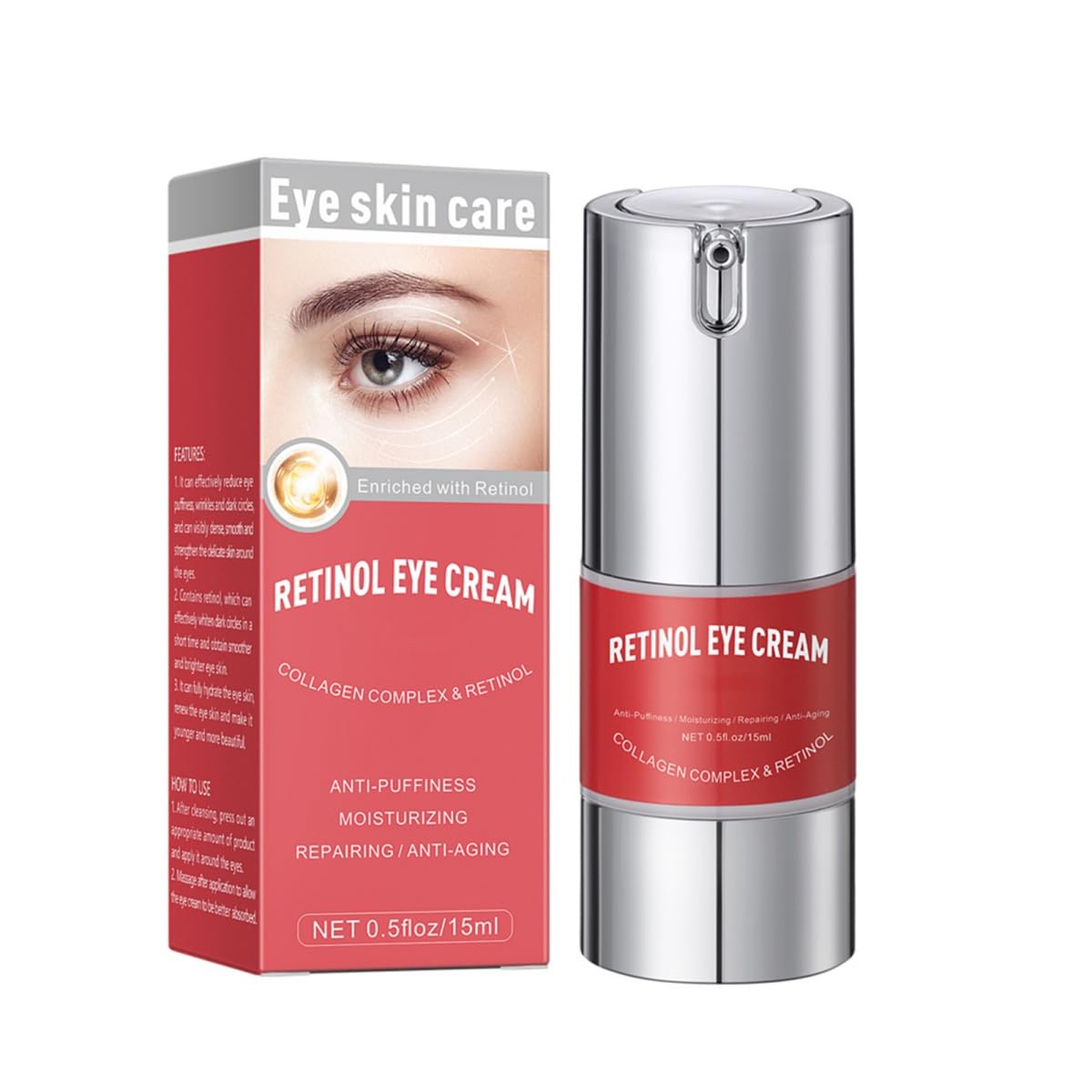 **Retinol Eye Cream for Dark Circles & Puffiness – Anti-Aging Under Eye Treatment with Hyaluronic Acid & Collagen – Reduces Wrinkles & Fine Lines, Smooths & Moisturizes Skin – 15ml – Perfect for Nighttime Skincare Routine & Travel**
